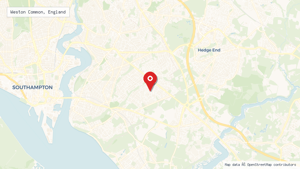 Street map of Weston Common, England with location pin