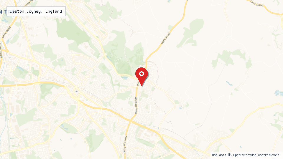 Street map of Weston Coyney, England with location pin