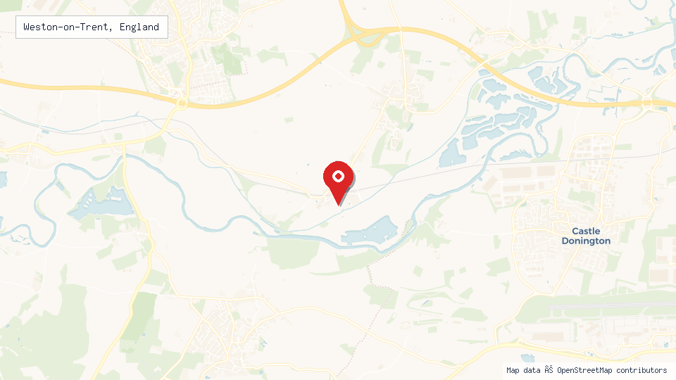Street map of Weston-on-Trent, England with location pin