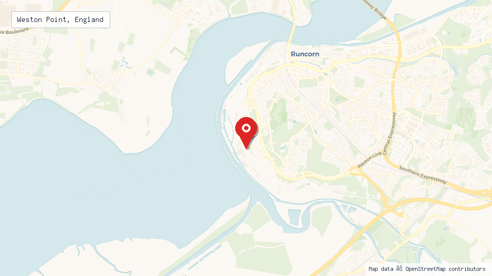 Street map of Weston Point, England with location pin