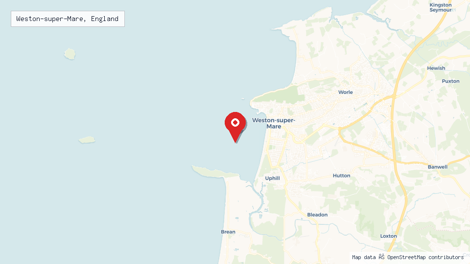 Street map of Weston-super-Mare, England with location pin