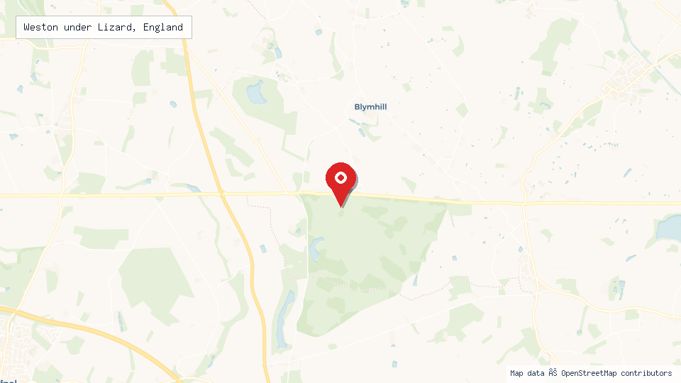 Street map of Weston under Lizard, England with location pin