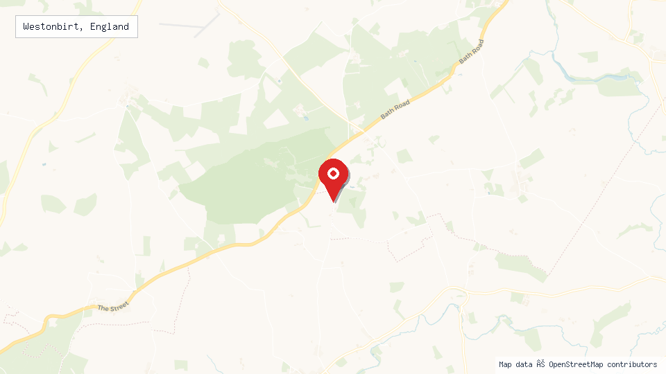 Street map of Westonbirt, England with location pin