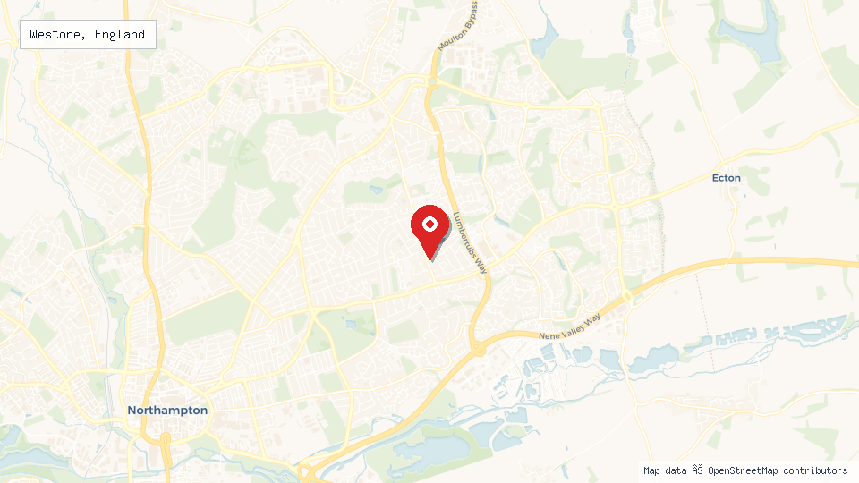 Street map of Westone, England with location pin