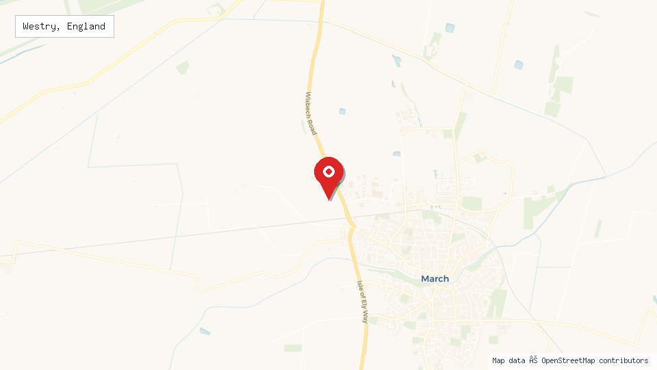 Street map of Westry, England with location pin