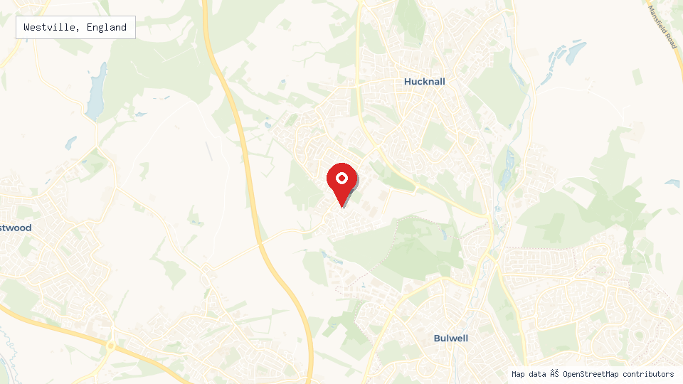 Street map of Westville, England with location pin