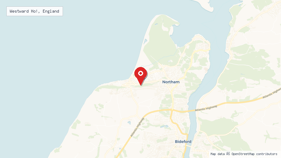 Street map of Westward Ho!, England with location pin