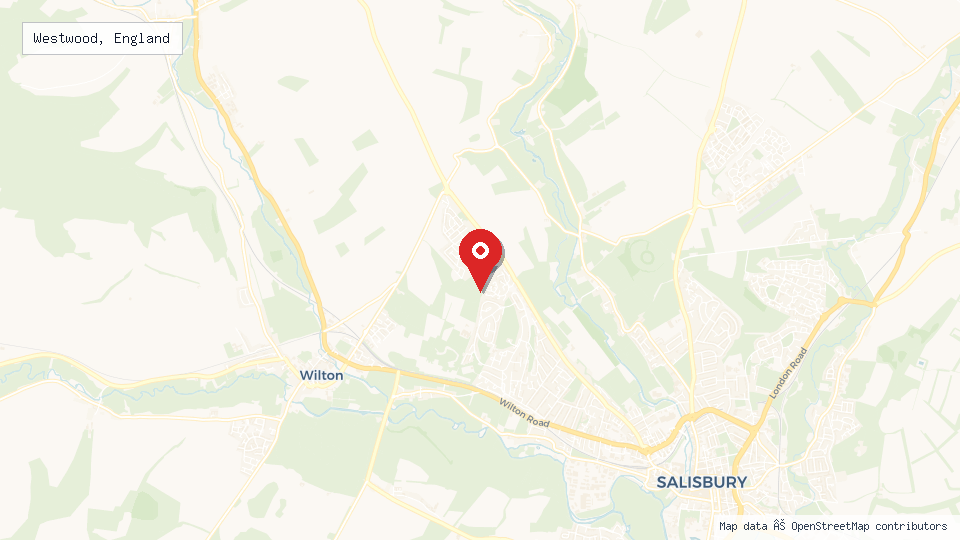 Street map of Westwood, England with location pin