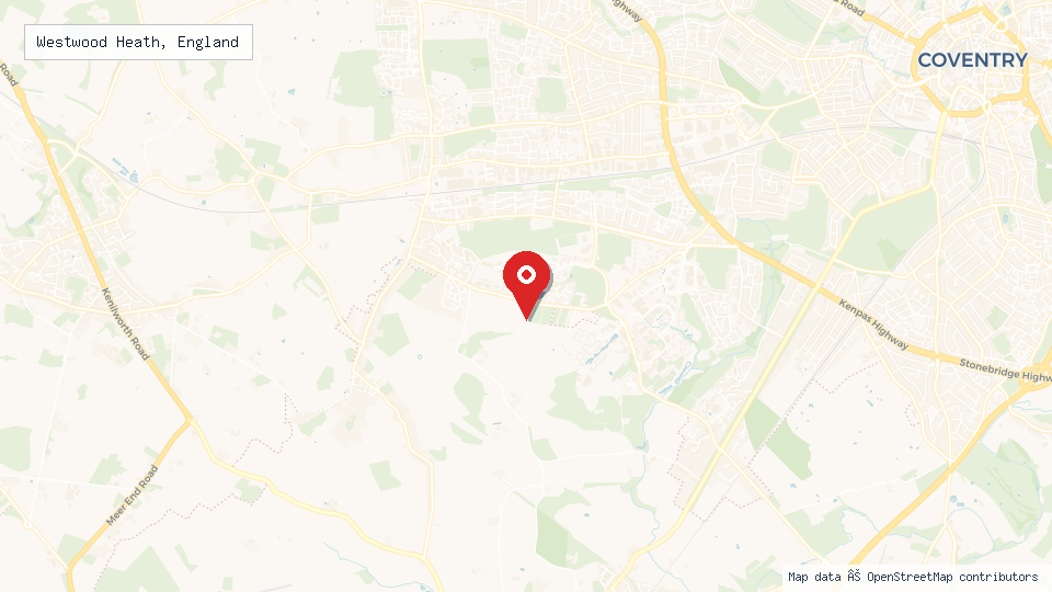Street map of Westwood Heath, England with location pin