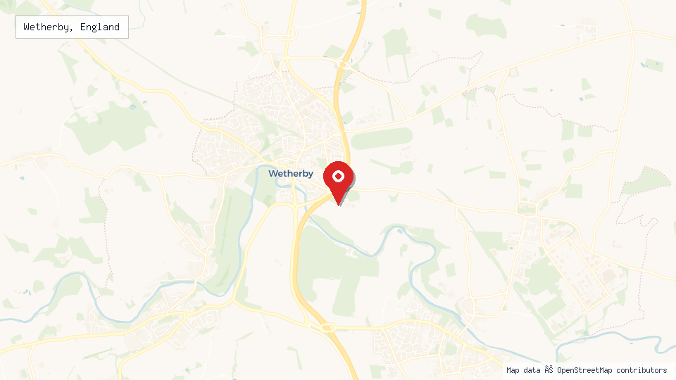 Street map of Wetherby, England with location pin