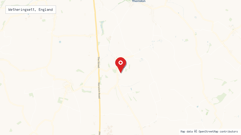 Street map of Wetheringsett, England with location pin