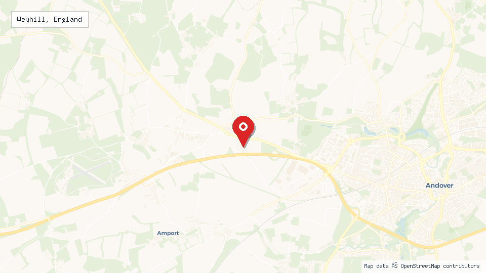 Street map of Weyhill, England with location pin