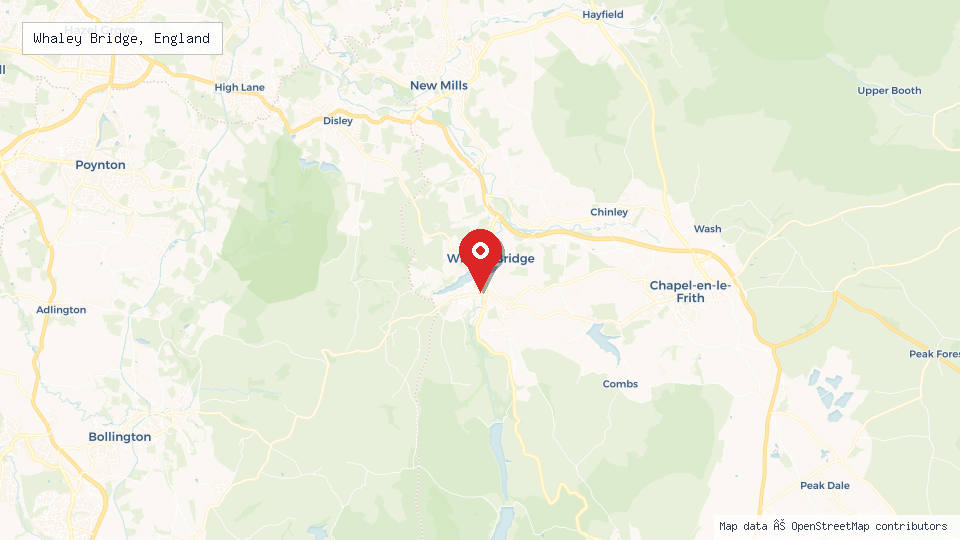 Street map of Whaley Bridge, England with location pin
