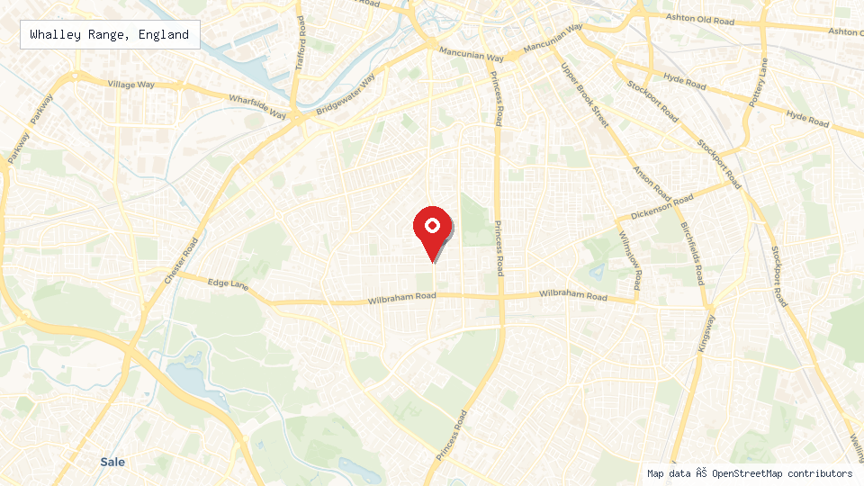 Street map of Whalley Range, England with location pin