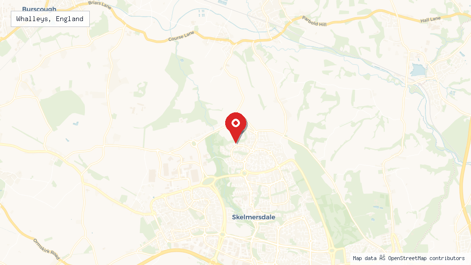 Street map of Whalleys, England with location pin