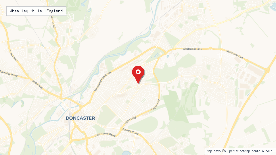 Street map of Wheatley Hills, England with location pin