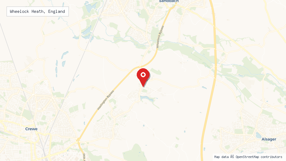 Street map of Wheelock Heath, England with location pin