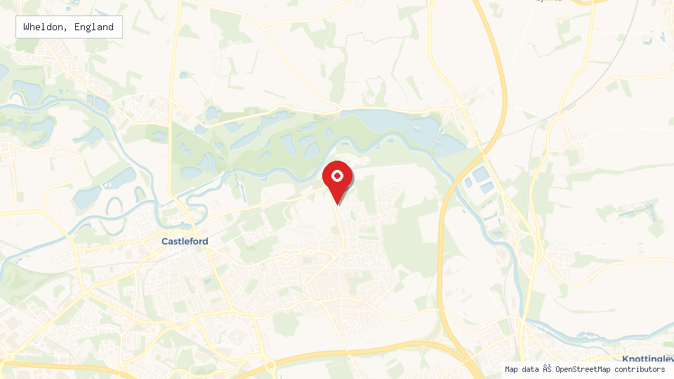 Street map of Wheldon, England with location pin