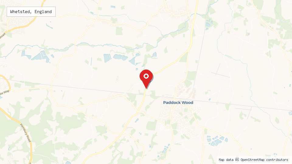 Street map of Whetsted, England with location pin