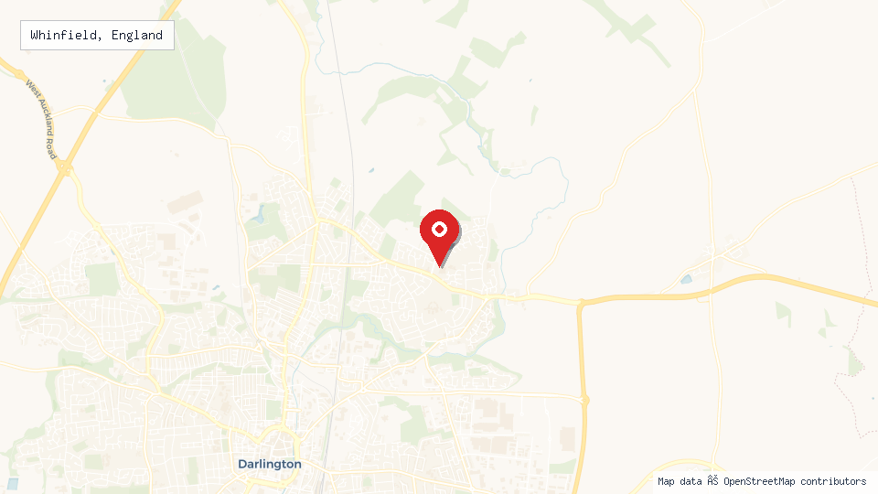 Street map of Whinfield, England with location pin