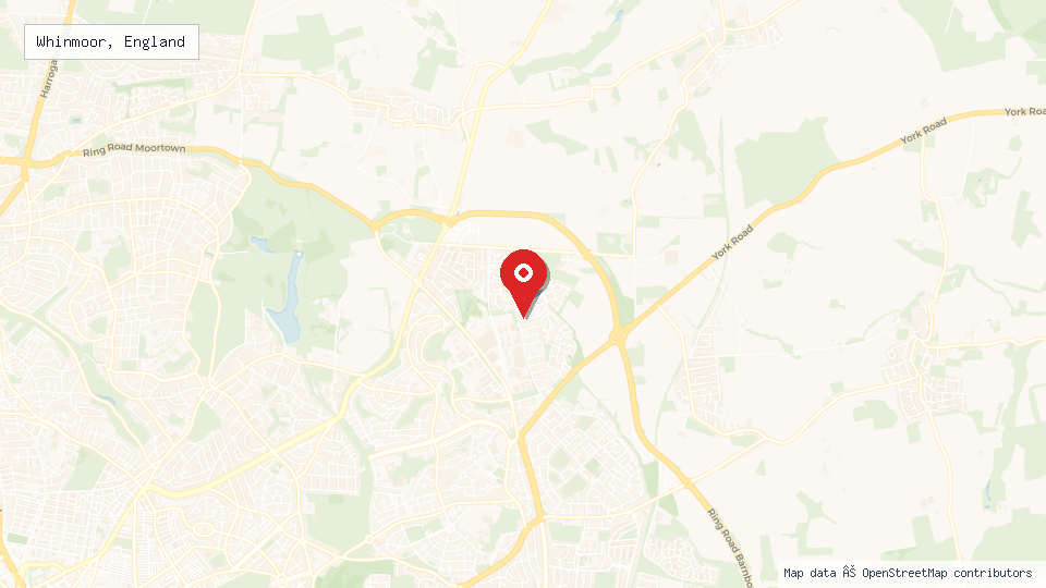 Street map of Whinmoor, England with location pin