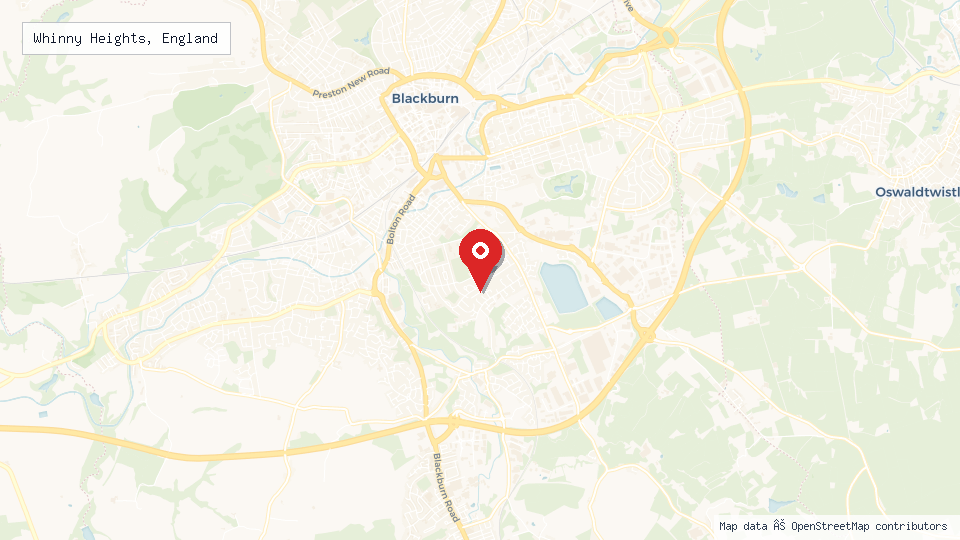 Street map of Whinny Heights, England with location pin