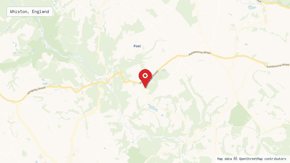 Street map of Whiston, England with location pin