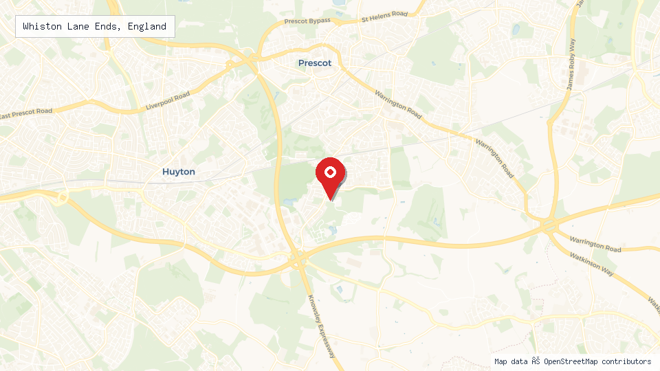 Street map of Whiston Lane Ends, England with location pin