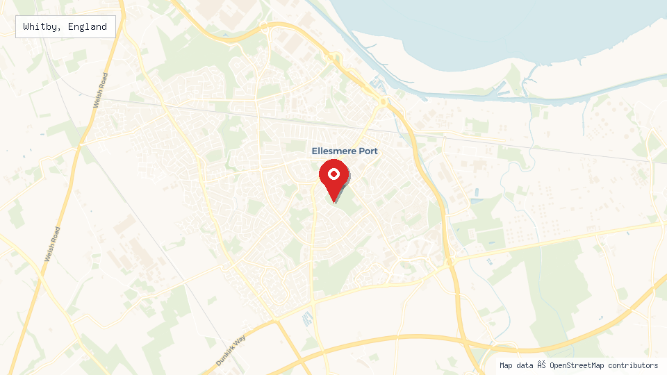 Street map of Whitby, England with location pin