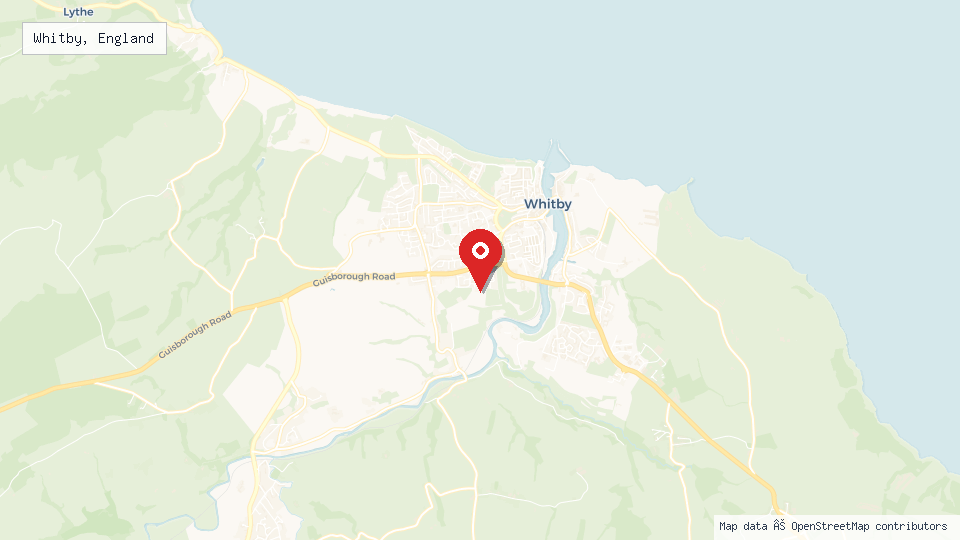 Street map of Whitby, England with location pin