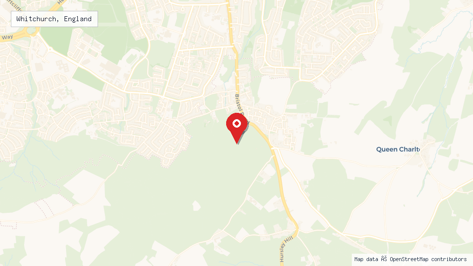 Street map of Whitchurch, England with location pin