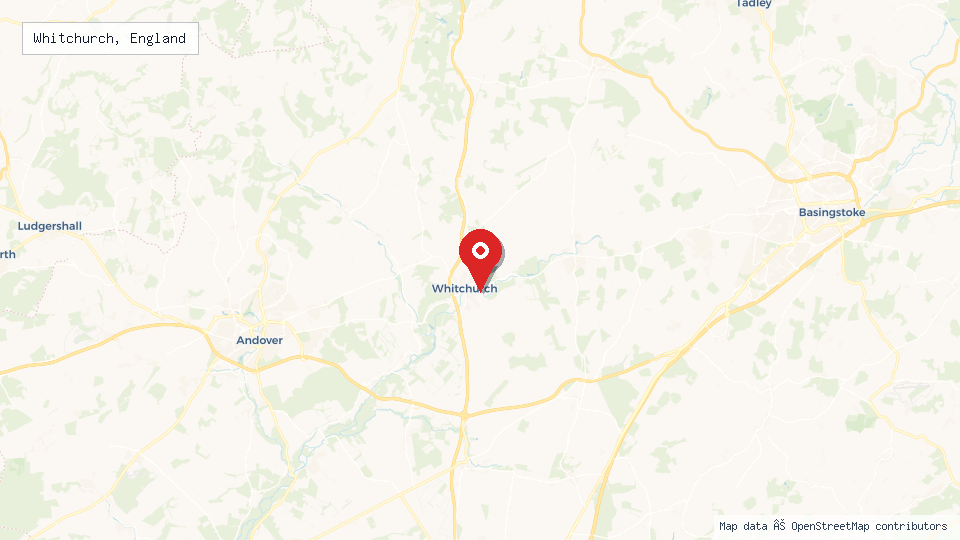Street map of Whitchurch, England with location pin