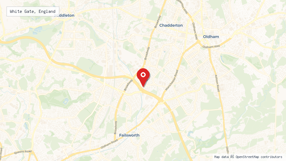 Street map of White Gate, England with location pin