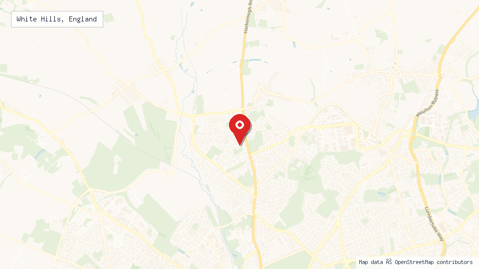 Street map of White Hills, England with location pin