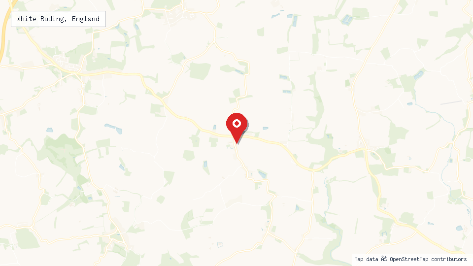 Street map of White Roding, England with location pin