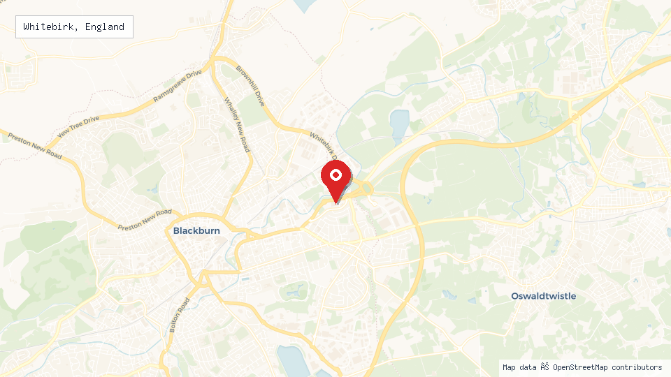 Street map of Whitebirk, England with location pin