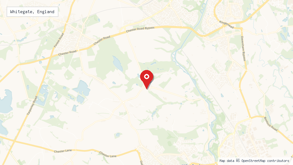 Street map of Whitegate, England with location pin