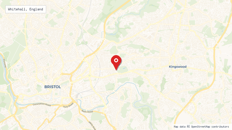 Street map of Whitehall, England with location pin