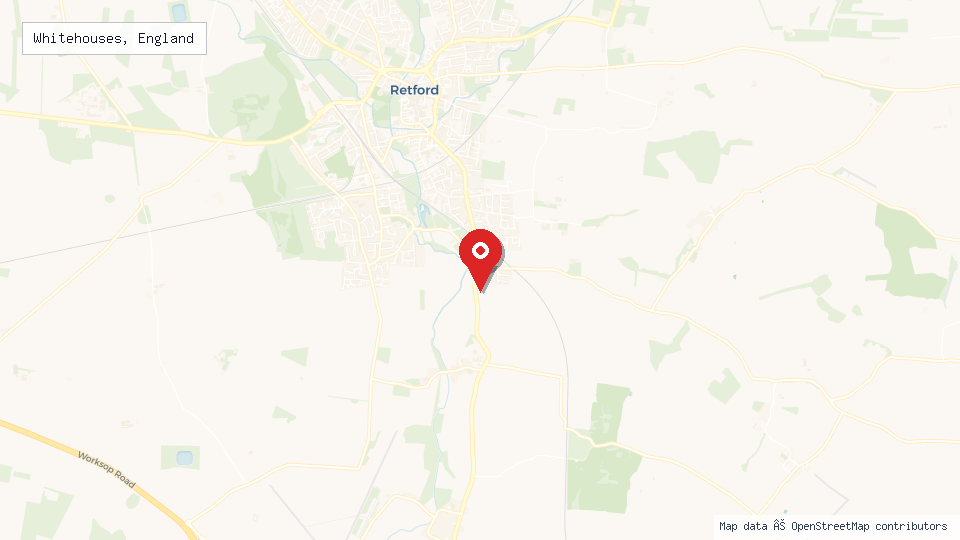 Street map of Whitehouses, England with location pin
