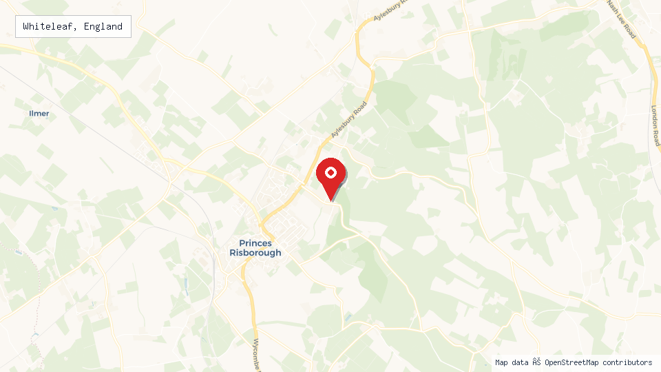 Street map of Whiteleaf, England with location pin