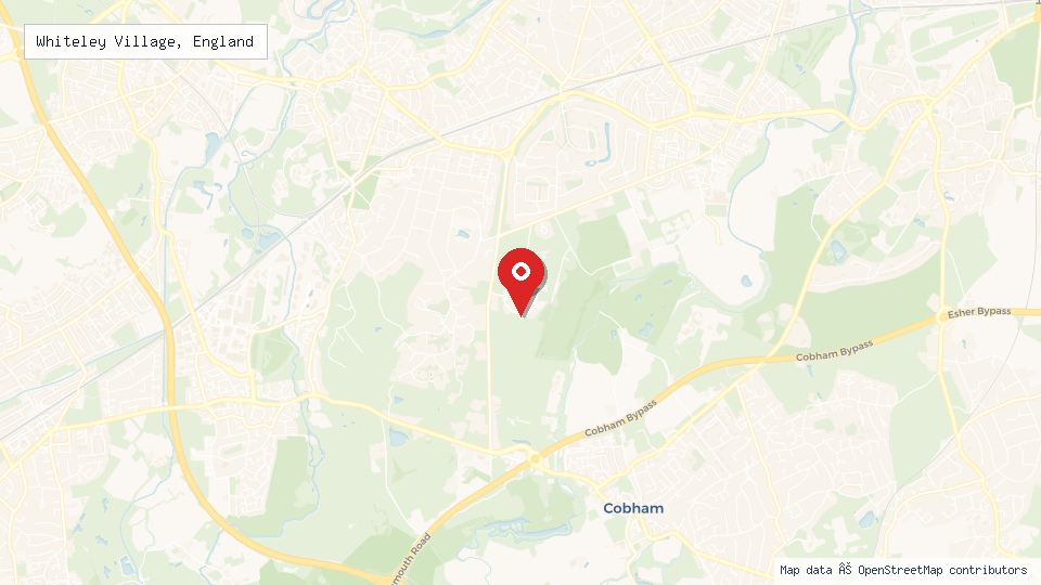 Street map of Whiteley Village, England with location pin