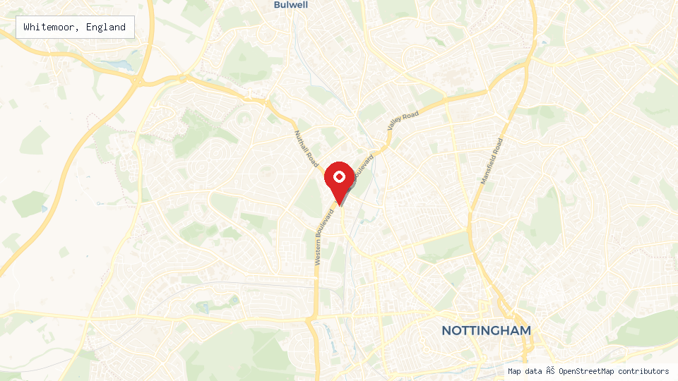 Street map of Whitemoor, England with location pin