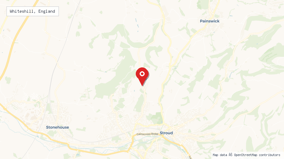Street map of Whiteshill, England with location pin