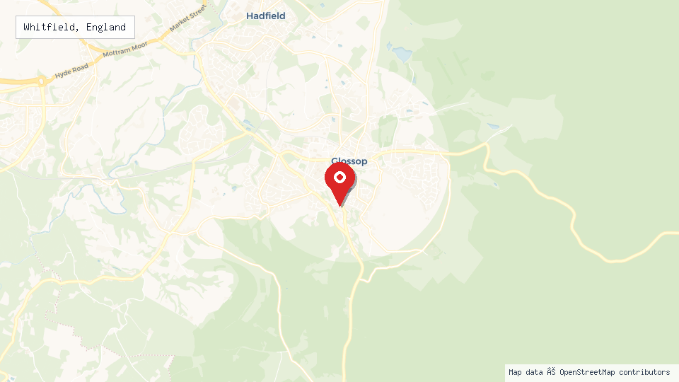 Street map of Whitfield, England with location pin