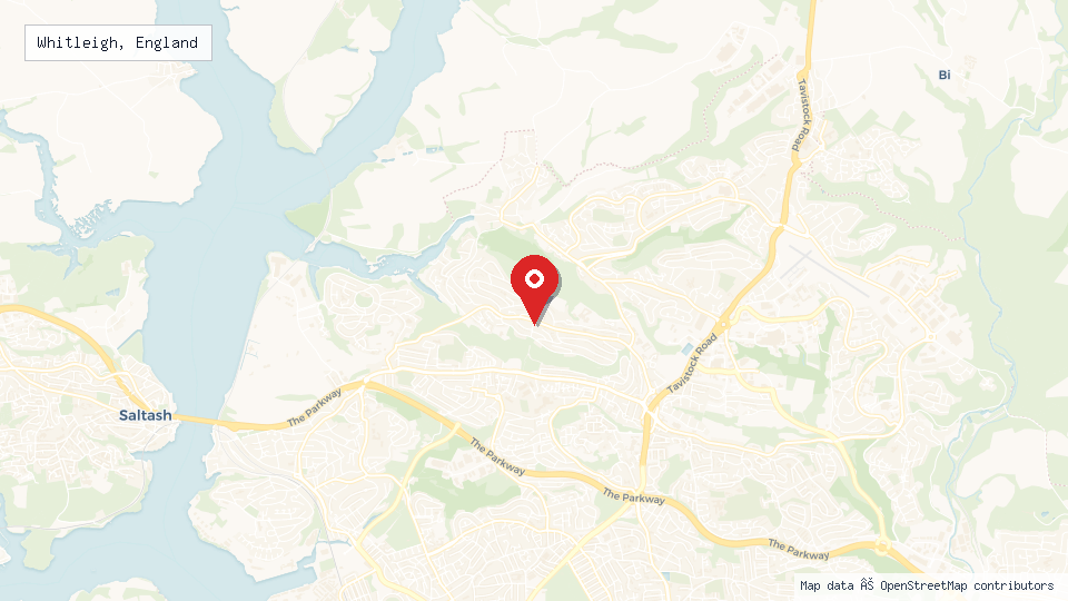 Street map of Whitleigh, England with location pin