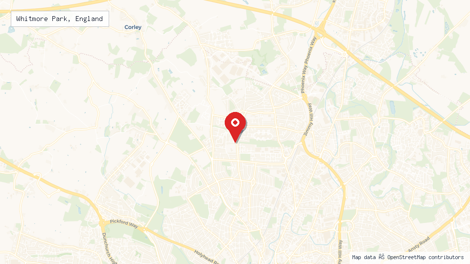 Street map of Whitmore Park, England with location pin