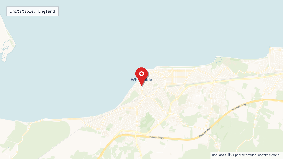Street map of Whitstable, England with location pin