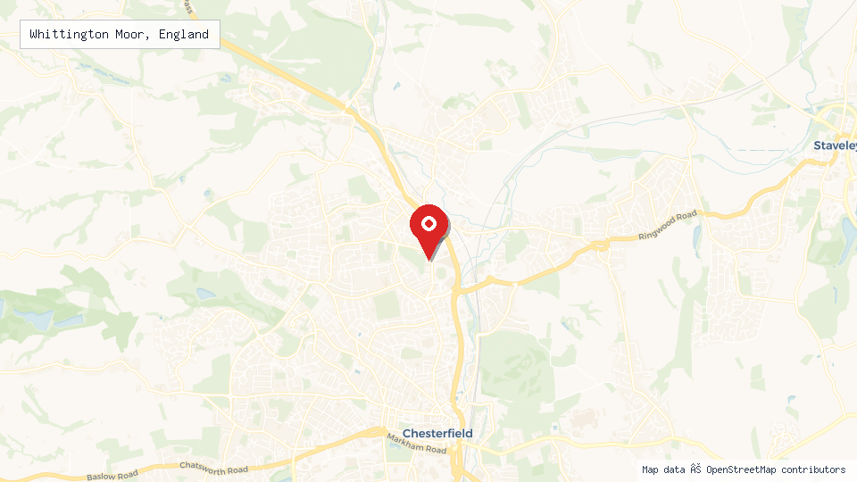 Street map of Whittington Moor, England with location pin