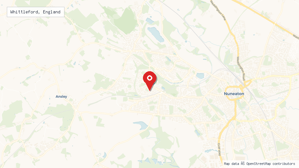 Street map of Whittleford, England with location pin
