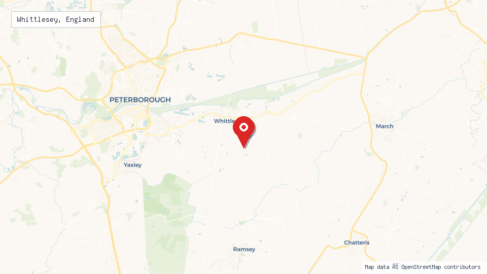 Street map of Whittlesey, England with location pin
